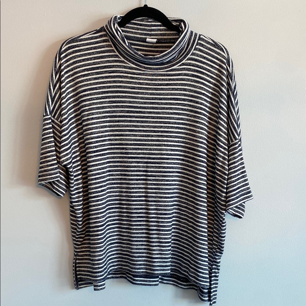 GAP Striped Navy and White Oversized Turtleneck Top
